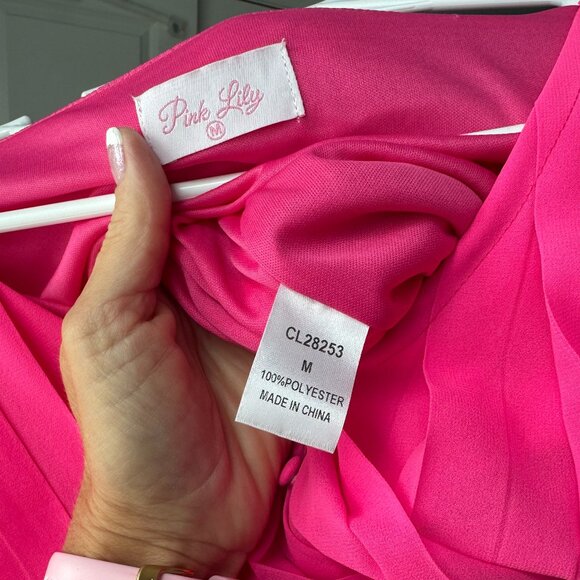 Pink Lily Pleated Romper in Vibrant Pink Size Medium - Picture 7 of 8